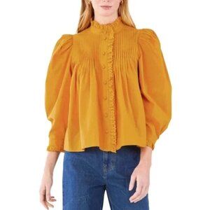NWOT HUNTER BELL Sz S Small Mustard Yellow Preston Top Puff Sleeve Eyelet